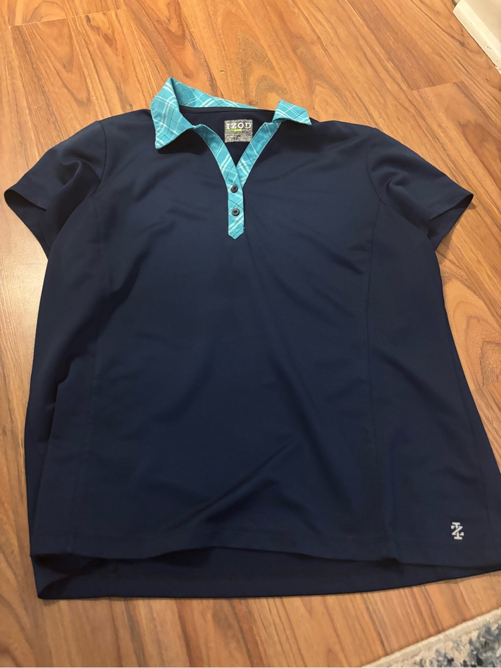 Izod Navy Polo with Teal Plaid Trim